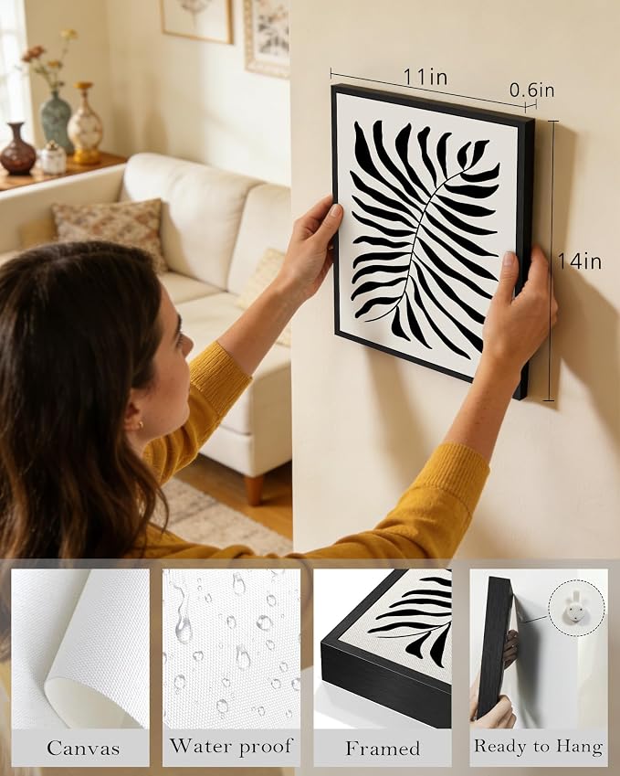 KUVIOKE Black Abstract Framed Wall Art Boho Room Decor Set of 6 Minimalist Geometric Line Art Bohemian Mid Century Modern Prints for Bedroom Living Room 11x14in (Black Framed)