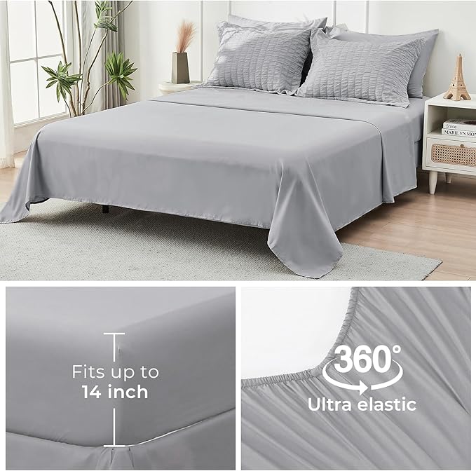 HYMOKEGE Light Grey Oversized Queen Comforter Set Seersucker 7 Pieces, All Season Luxury Bed in a Bag for Bedroom, Bedding Set with Comforter, Sheets, Pillowcases & Shams
