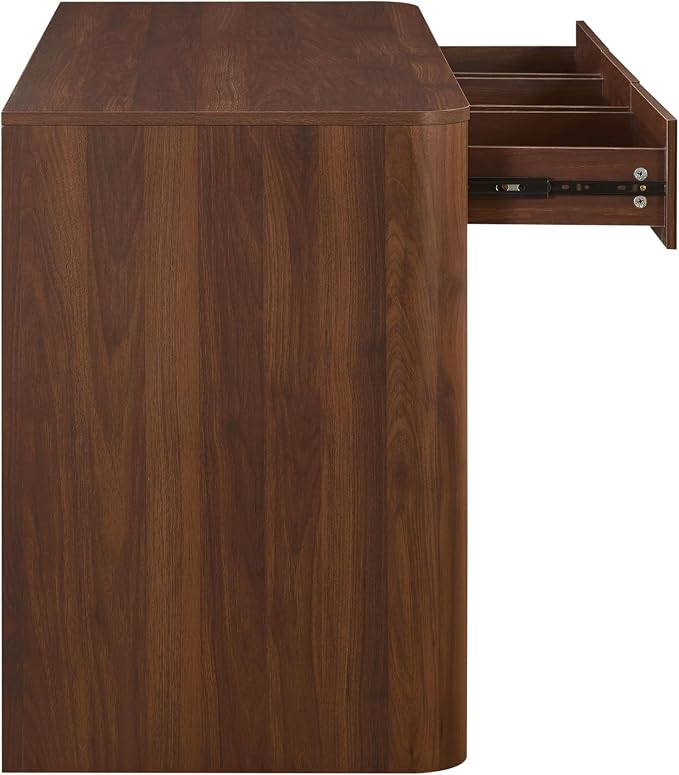 Merax Modern Minimalist Computer Desk with 3 Storage Drawers, 58.3" Wood Computer Desk with Rounded Edges & Reinforced Legs, Large Home Writing Desk for Bedroom, Dark Walnut