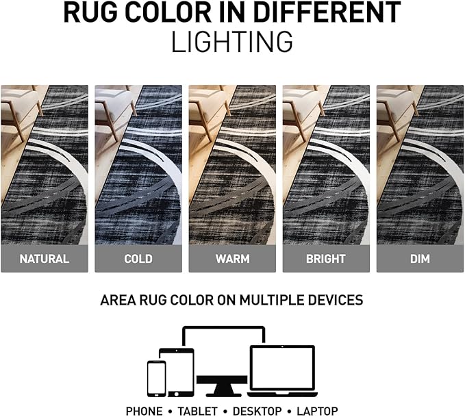 Rugshop Modern Wavy Circles Design Runner Rug, Fade-Resistant Carpet for Hallway, Entryway, or Kitchen, Black, 2' x 10'