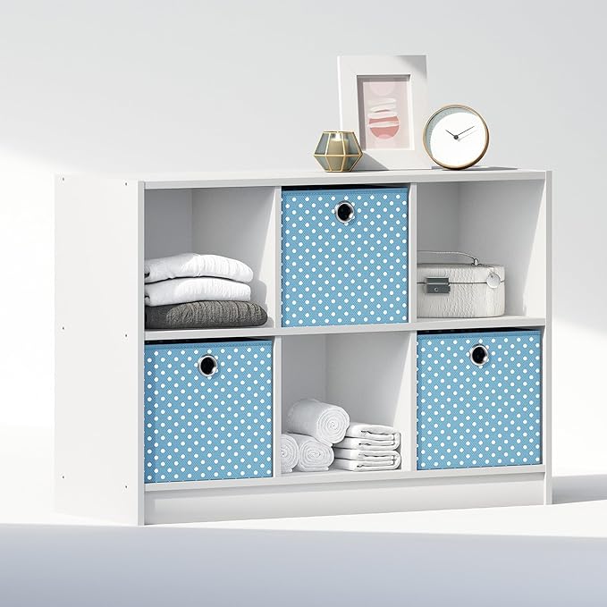 Furinno Cubic Closet Organizers and Storage, 6-Cube Closet Organizer with Bins, Open Shelf Storage, for Wardrobe, Bedroom, Living Room, White