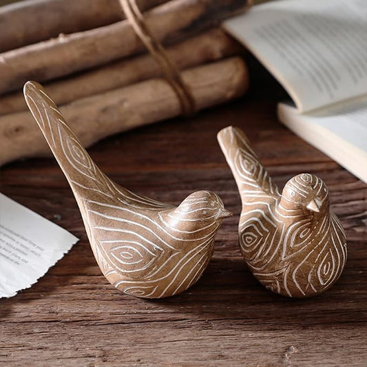 Boho Bird Statue, Vintage Bird Figurine Sculpture for Home Decor, Shelf Decor, Living Room, Bedroom, Office, Decorative Bird Gift for Women - Vintage Pair