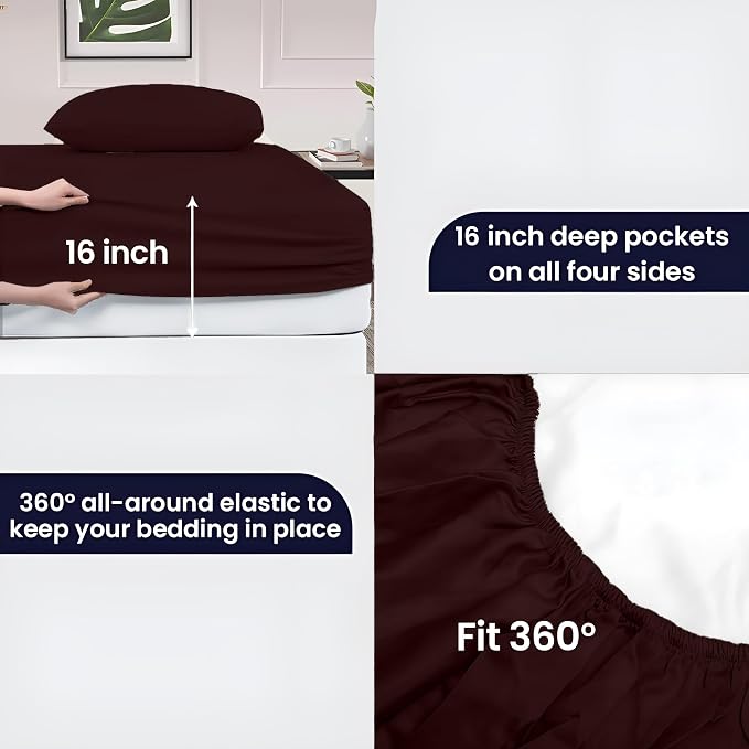 SGI bedding 100% Egyptian Cotton Sheets RV King Size – 600 Thread Count Sheets Set, Soft, Cooling, 15" Deep Pocket, Luxury Hotel Bedding, Breathable, Durable - Chocolate