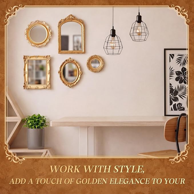 5 Pcs Vintage Gold Mirror Luxury Set Small Gold Mirrors Gallery Wall Mirror Hanging Antique Art Decor for Wall Living Room Entryway Assorted Sizes (10in/8in/7in/4in,Stylish Style)