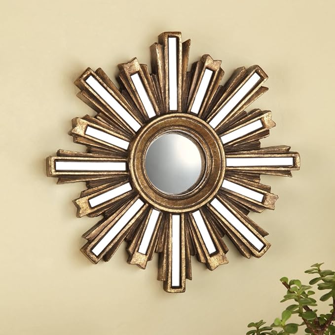 SPI Small Gold Deco Sunburst Convex Wall Mirror