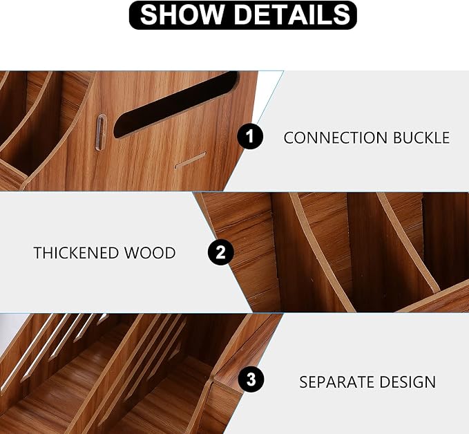 Hemoton Desk Organizer Wooden Tabletop Storage Organizer Desktop File Box Wood