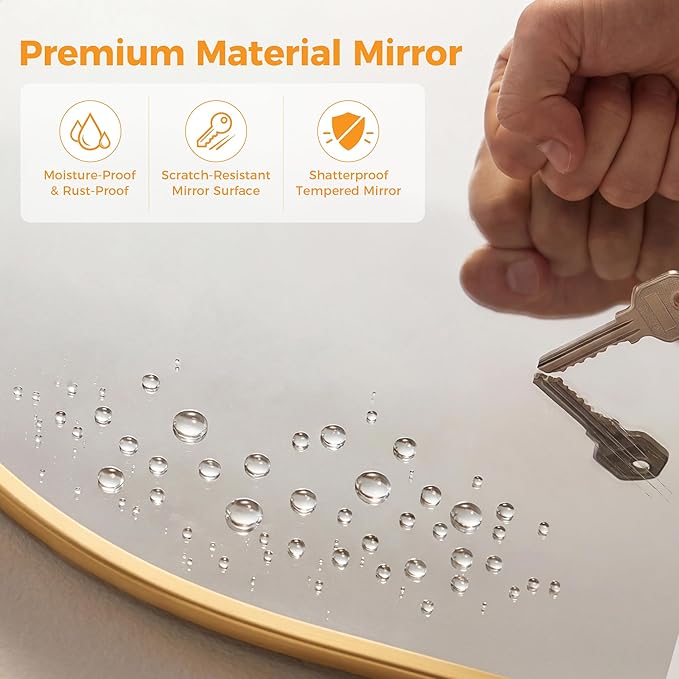 Arched Gold Bathroom Mirrors for Wall, 20x30-Inch Bathroom Mirror for Over Sink, Wall Vanity Mirror with Matte Metal Frame and HD Shatter-Proof Glass for Entryway, Living Room, Bedroom