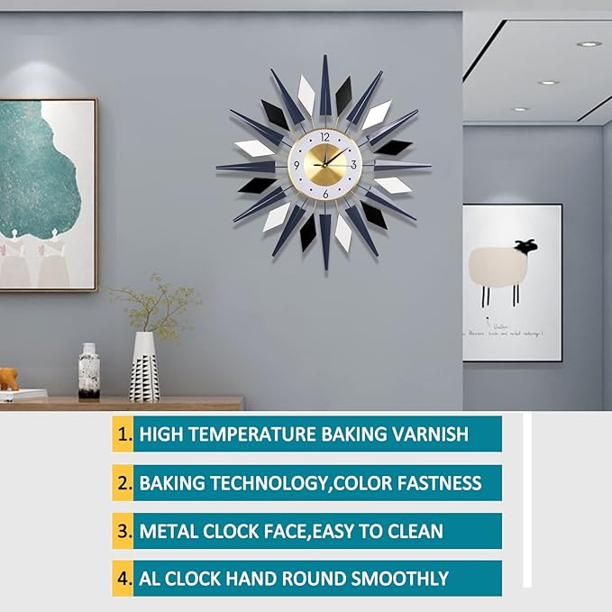 28 Inch Modern Metal Unique Design Large Silent Wall Clocks Battery Operated Non Ticking, Wall Clock for Living Room Kitchen Office Decor