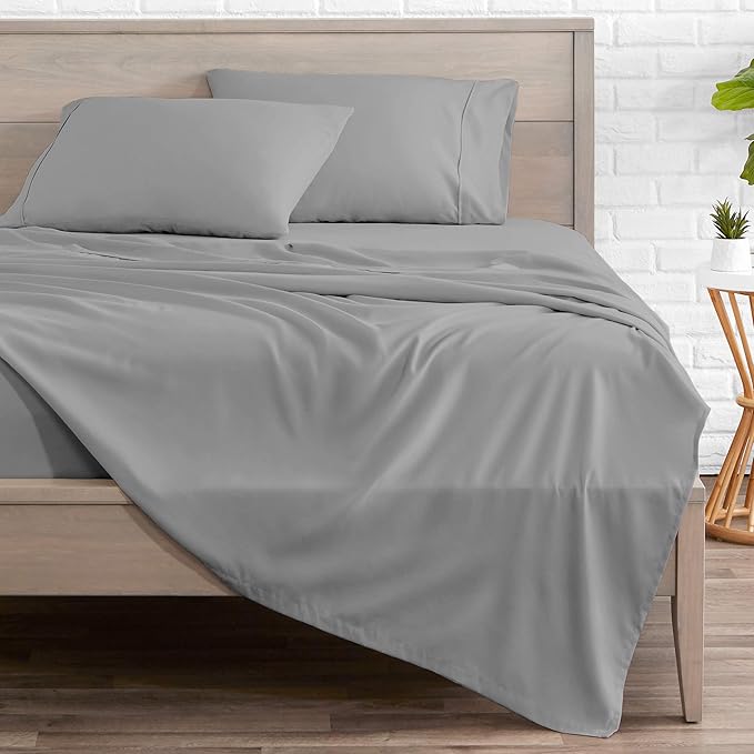Bare Home Split King Sheet Set - 1800 Ultra-Soft Microfiber Bed Sheets - Double Brushed - Deep Pockets - Easy Fit - 5 Piece Set - Bedding Sheets & Pillowcases (Split King, Light Grey)