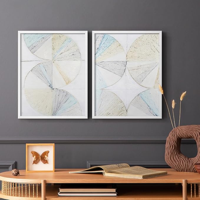Renditions Gallery Set of 2 Peel & Stick Framed Prints, Geometric Abstract Wall Art, Pie Chart Color Wheels Wall Decor, Re-Stickable - Ready to Hang - 22"x28" - White Frame LT588
