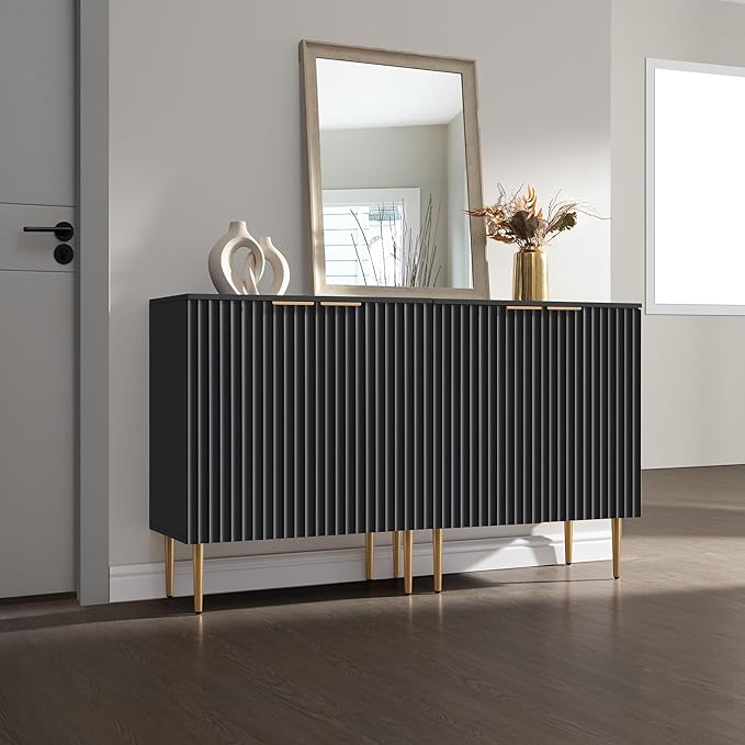 SICOTAS 57" Modern Sideboard Buffet Cabinet - Elegant Storage Credenza with 4 Doors & Adjustable Shelf, Space-Saving Console Coffee Bar Table for Entryway, Kitchen, Living Room or Hallway