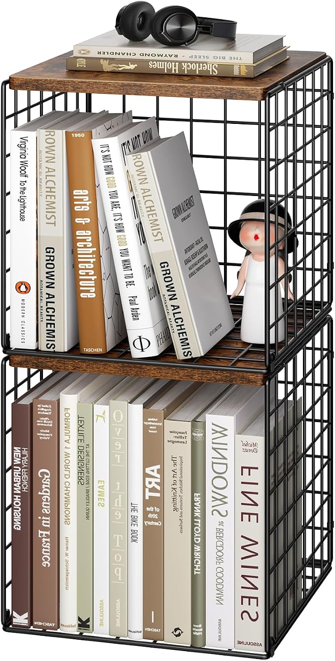 Dmevkic 2 Cube DIY Stackable Small Bookcase,Bookshelf for Small Spaces,Cube Storage Organizer for Living Room, Bedroom, Home Office,12.2" x 12.2" x 12.2"
