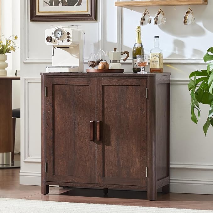 Joaxswe Sideboard Buffet Cabinet with Storage Set of 2, 31.5" Arc-Shaped Credenza with 2 Doors & Adjustable Shelves, Coffee Bar Cabinet for Kitchen, Living Room, Walnut