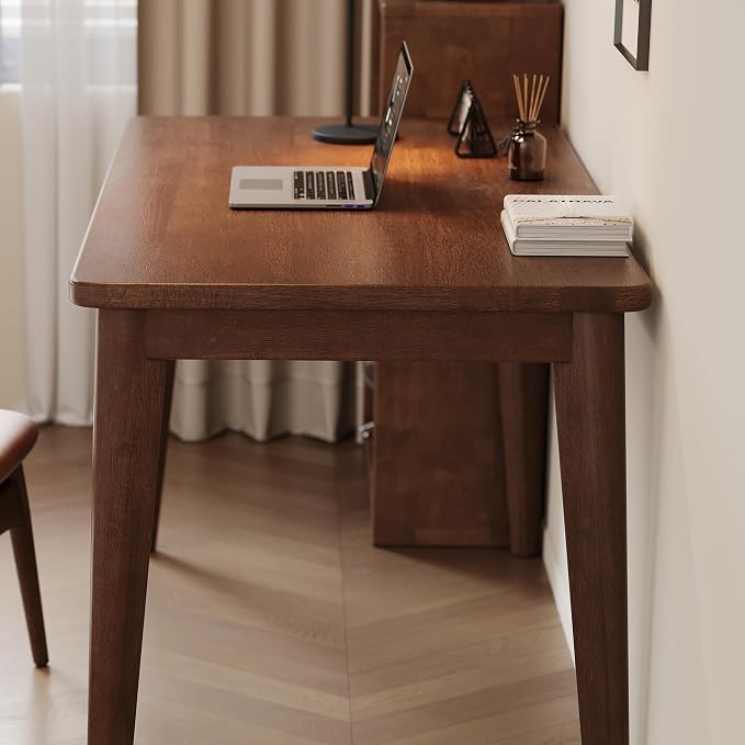 Solid Rubberwood Writing Desk Modern Wooden Computer Table for Bedroom Home Office Study Apartment Small Space Workstation with Tapered Legs,Spacious Tabletop (Walnut,55.12"L x 19.69"W x 29.53"H)