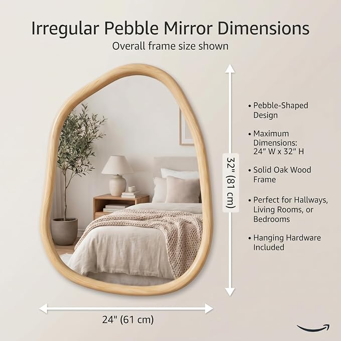 Vercraft 32 x 24 Inch Irregular Asymmetrical Wall Mirror with Solid Wood Frame, Boho Decorative Mirrors for Bedroom Living Room Entryway Hall