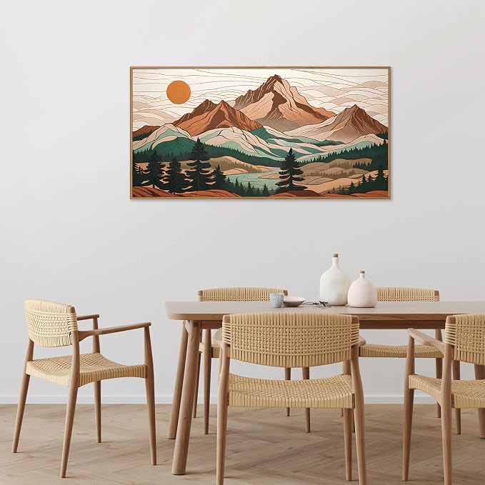 Tinonedraw Mountain Framed Canvas Wall Art, Sunrise Forest Woodland Landscape Art Prints, Boho Ridge Scenery Wall Decor, Wood Pine Wilderness Art Paintings for Living Room Bedroom Office 20"x40"