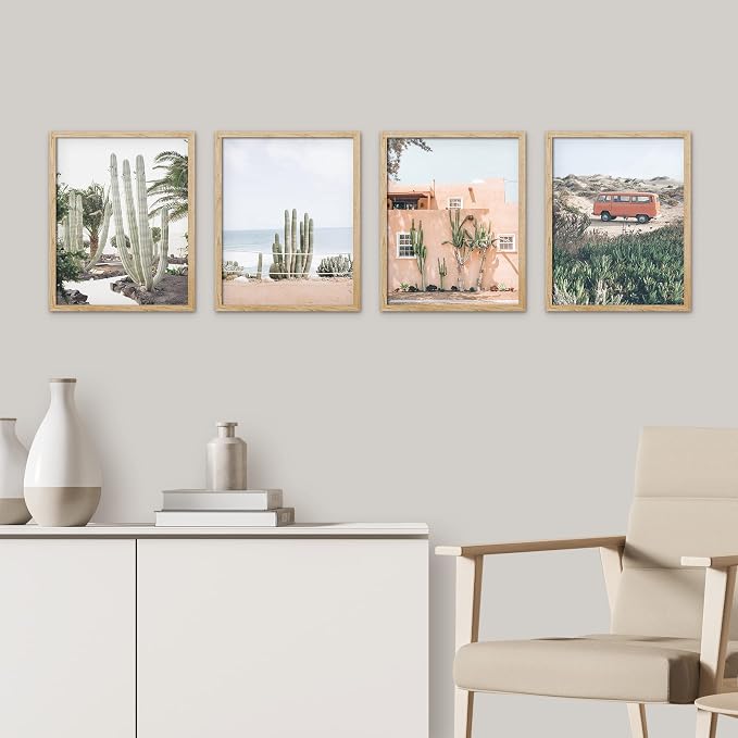SIGNWIN Framed Cactus Desert Wall Art, Set of 4 Cactus Desert Wall Decor Prints, Nature Wilderness Wall Décor for Living Room, Bedroom - 11"x14"x 4 Natural