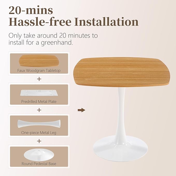 Square Dining Table,31.5" Tulip Table with Metal Pedestal,15-Minute Quick Assembly,Mid Century Modern Leisure Table for Kitchen Small Places Cafe (Faux Oak)