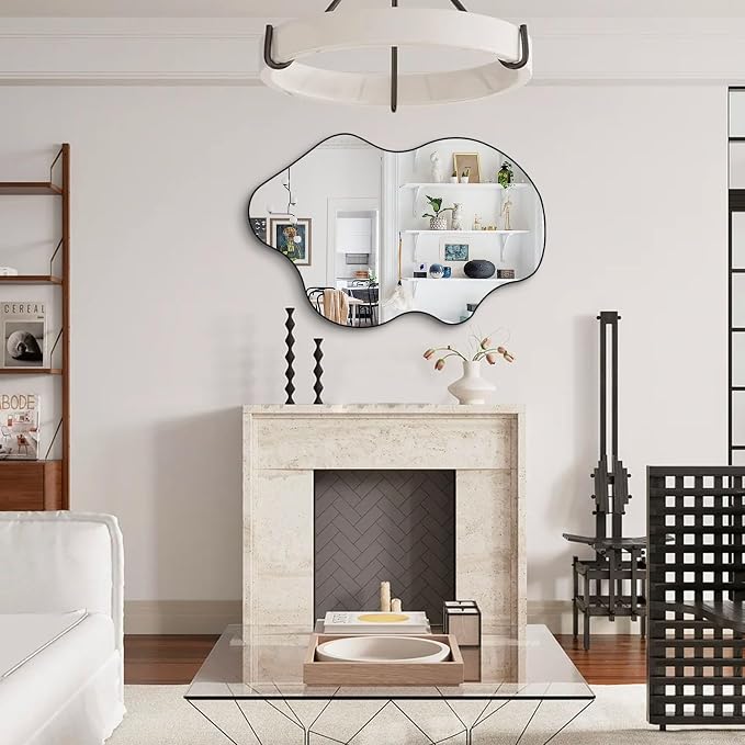 Irregular Wall Mirror, 31.5"x23.6" Asymmetrical Frameless Mirrors, Organic Shaped Mirrors for Bathroom Bedroom Hallway Entryway Living Room, Horizontal or Vertical Hanging