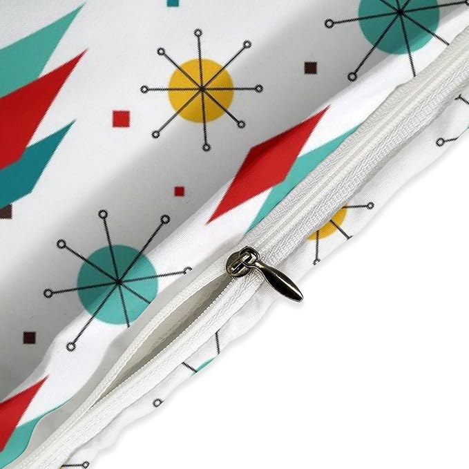 Mid Century Bedding Set,1950s 1960s Vintage Modern Geometric Abstract Atomic Stars Geometric Diamond Pattern Comforter Set with Pillowcase for Bedroom Bed Decor,Queen 90"x90"