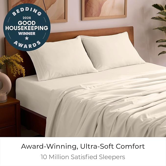 Mellanni Queen Sheets Set - 4 PC Iconic Collection Bedding - Hotel Luxury, Extra Soft, Cooling Bed Sheets - Wrinkle, Fade, Stain Resistant (Queen, Golden Ivory)