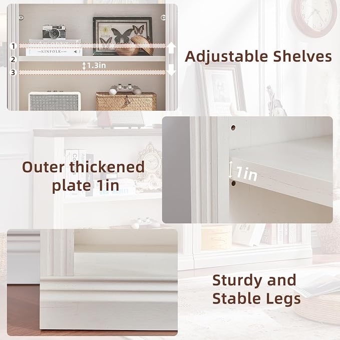 RWYHG 30" White Bookshelf,2-Tier Thick Wooden Book Shelf with Adjustable Shelves,Free Standing Farmhouse Bookcase with Open Display Storage,Floor Vintage Bookshelves for Living Room,Office