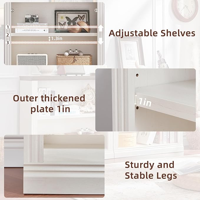 RWYHG 30" White Bookshelf Set of 2,2-Tier Thick Wood Book Shelf with Adjustable Shelve,Free Standing Farmhouse Bookcase with Open Display Storage,Floor Vintage Bookshelves for Living Room,Office