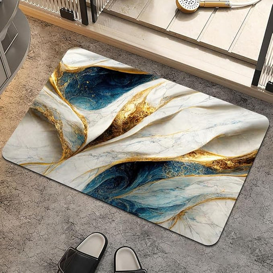 Bath Mat Rug,Abstract Blue and gold marble Non Slip Quick Dry Super Absorbent Thin Bathroom Rugs Fit Under Door-Easy to clean Bathroom Floor Mats-Shower Rug for Shower Sink Bathtub(20" x 31"In)