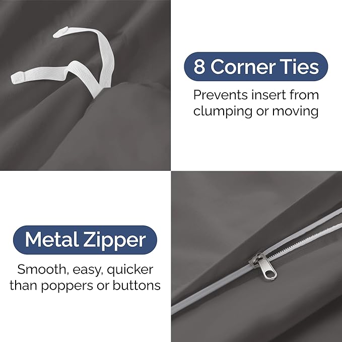Duvet Cover King Size - Extra Soft King Size Duvet Cover - Lightweight & Breathable - Easy Care & Fade Free with Zipper Closures & Ties - 104" x 90" Inches - (Dark Grey) Comforter Not Included