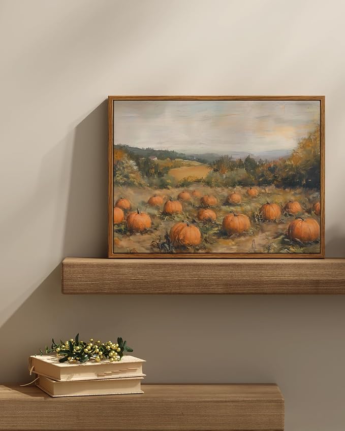InSimSea Thanksgiving Autumn Fall Pumpkins Wall Art,ChristianFramed Canvas Print, Vintage Aesthetic Farmhouse, Living Room Bedroom Kitchen Farmhouse Landscape Art 12x16in