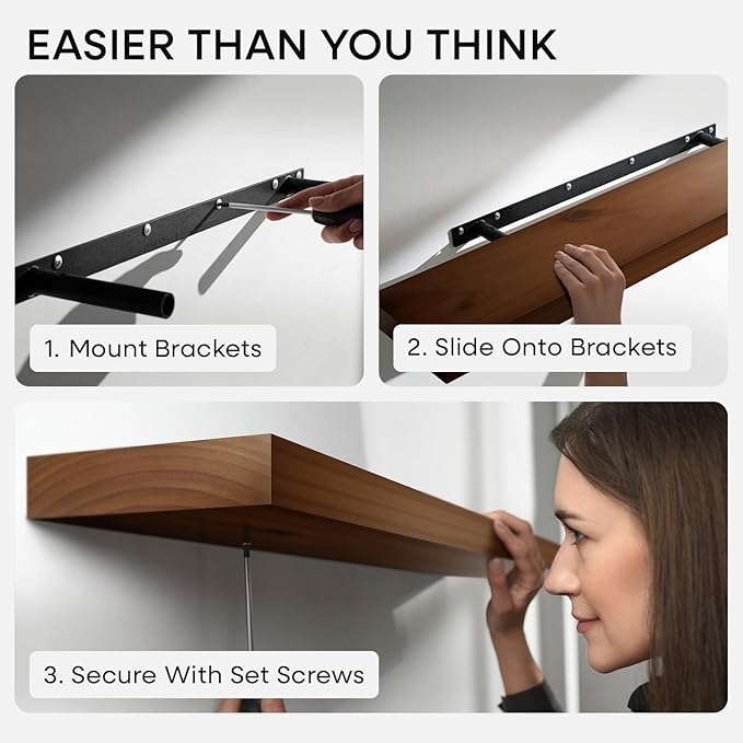 Homeforia 24inch Walnut Floating Shelves for Wall, High End Solid Real Wood 24in Floating Shelf for Bathroom, Dark Brown 24 inch Long Floating Shelves, Heavy Duty Bracket, 24 X 6.5 X 1.75 in, Set of 4