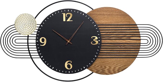 39X20 inch Extra Large Wall Clock - Modern Wood and Metal Decorative Clocks for Living Room, Battery Operated Big Clocks,Silent Non Ticking Hanging Clock for Home Office Wall Art