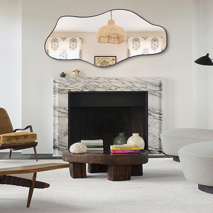 Large Irregular Mirror, 63"x30" Asymmetrical ﻿Tempered Glass Mirrors Full Length, Abstract Frameless Wall Mirrors for Living Room Bathroom Bedroom Entryway Hallway, Horizontal Or Vertical
