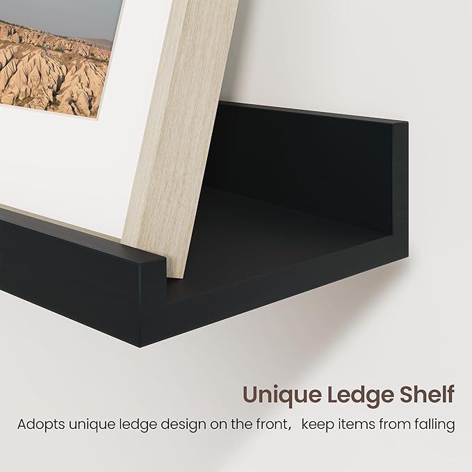 Axeman 48 Inch Floating Shelves | Black Picture Ledge Shelf Set of 3 | Rustic Wood Wall Shelves with Lip | 48" Black Picture Shelf for Wall with Ledge | Photo Shelves