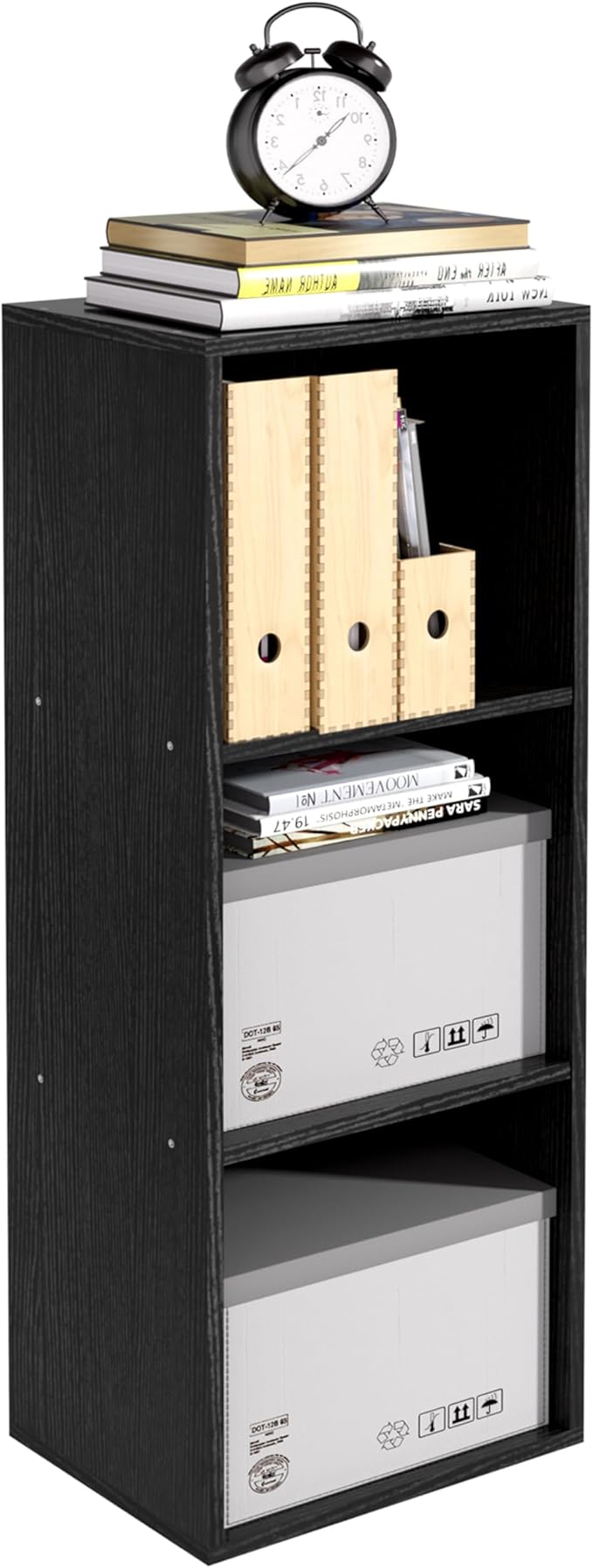 Wooden 3 Cube Storage Organizer, 3 Tier Storage Cubes Storage Display Cubby,Freestanding DIY Closet Shelving Unit for Living Room Bedroom Office(Black, 3 Cube-W(11.8inch)