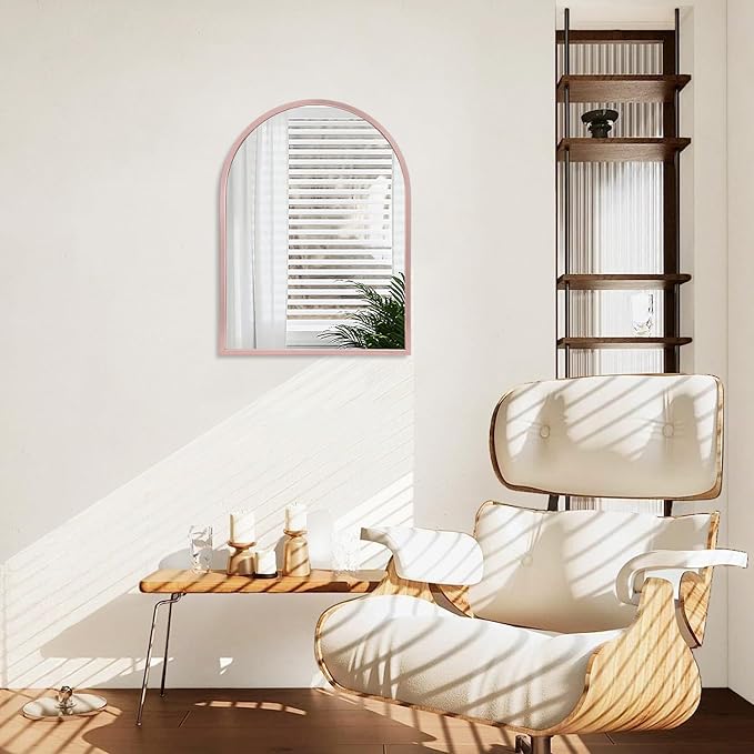 Arch Wall Mirror Metal Frame Bathroom Wall-Mounted Mirror for Entryway Living Room Bedroom Vanity Wall Decor Rose Gold 20"x16"