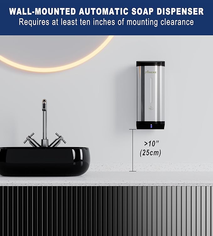 No-Touch Wall Mounted Soap Dispenser for Commercial Use – 800 ml / 27 oz Large Capacity Stainless Steel Unit with Infrared Sensor for Offices, Restrooms & Public Facilities