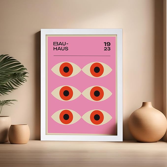 Poster Master Bauhaus Poster - Lavender Evil Eye Print - Geometric Art - Chic Boho Art - Mid Century Modern Art - Contemporary Art - Great Living Room or Bedroom Wall Decor - 16x20 White Framed