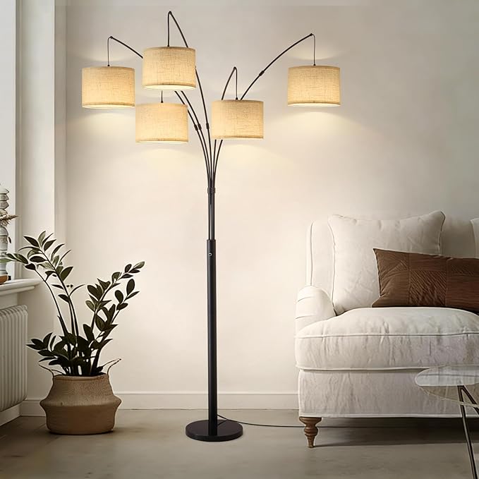 Floor Lamps for Living Room, 4000LM Super Bright Arc Floor Lamp with Remote Control, 5 Light Tall Floor Lamps with Stepless Dimmable, 80" Mid Century Tree Floor Lamp for Bedroom, Office