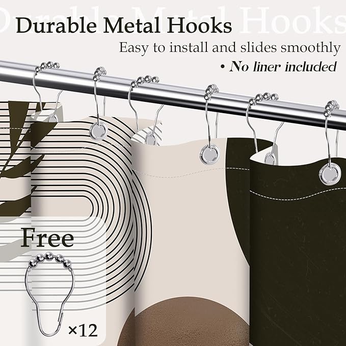 Brown and Beige Shower Curtain Light Brown Tan Taupe Boho Mid Century Modern Shower Curtains for Bathroom Decor MCM Mens Cool Bath Curtain Set, Waterproof Fabric with Hooks 70 x 96 Inch
