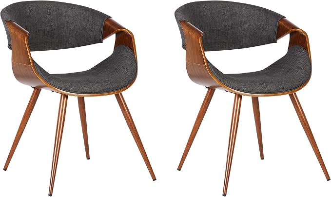 Armen Living Butterfly Mid-Century Dining Chair in Walnut Finish and Charcoal Fabric - Set of 2