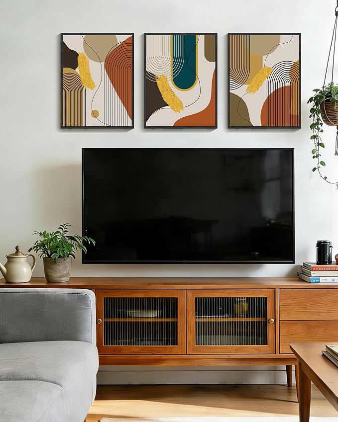 PHOPAGO Boho Abstract Framed Wall Art Modern Minimalist Luxury Gold Line Artwork Kitchen Dining Room Decor 11x14in Black Framed