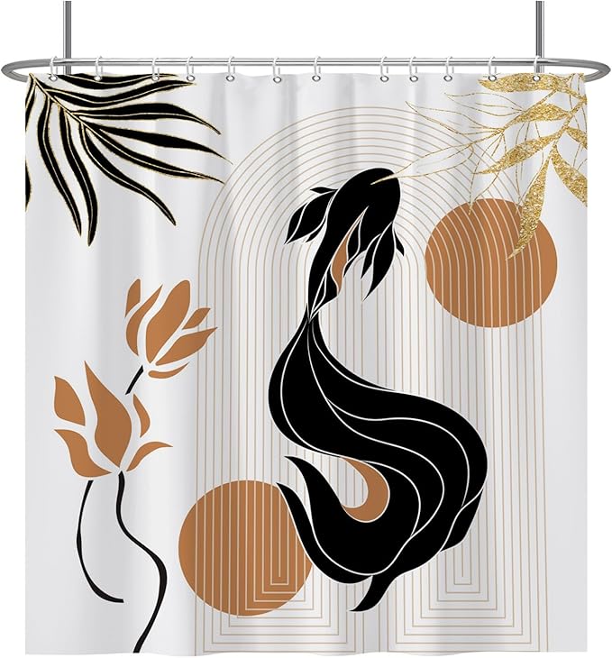 Baocicoo Bohemia Abstract Goldfish Shower Curtain Leaves Lotus Shower Curtain for Bathroom Art Home Hotel Hostel Bathtub Cubicle Decor Waterproof Curtain for Bathroom with Hooks 72x72 Inches