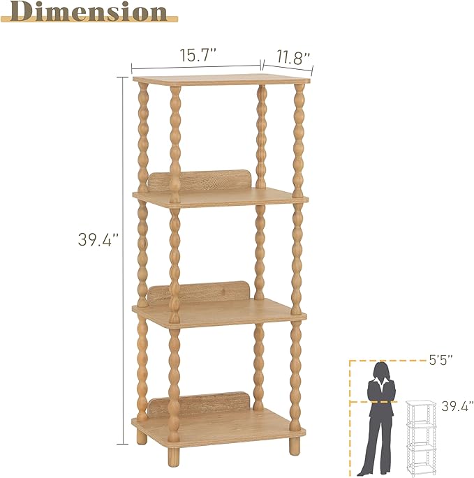 Fultyle Bookshelf, 4-Tier Wooden Bookcase with Open Shelves, Modern Book Shelf for Small Spaces, Bedroom, Living Room and Office with Solid Wood Legs (Rustic Walnut)