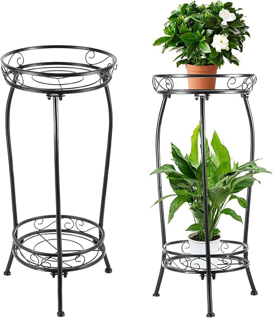 LOYAL TIGER Plant Stand Indoor Outdoor，Tall Black Metal Rustproof Stable Plant Stands，2 Tier 27.1 inch (2PS-Iron)