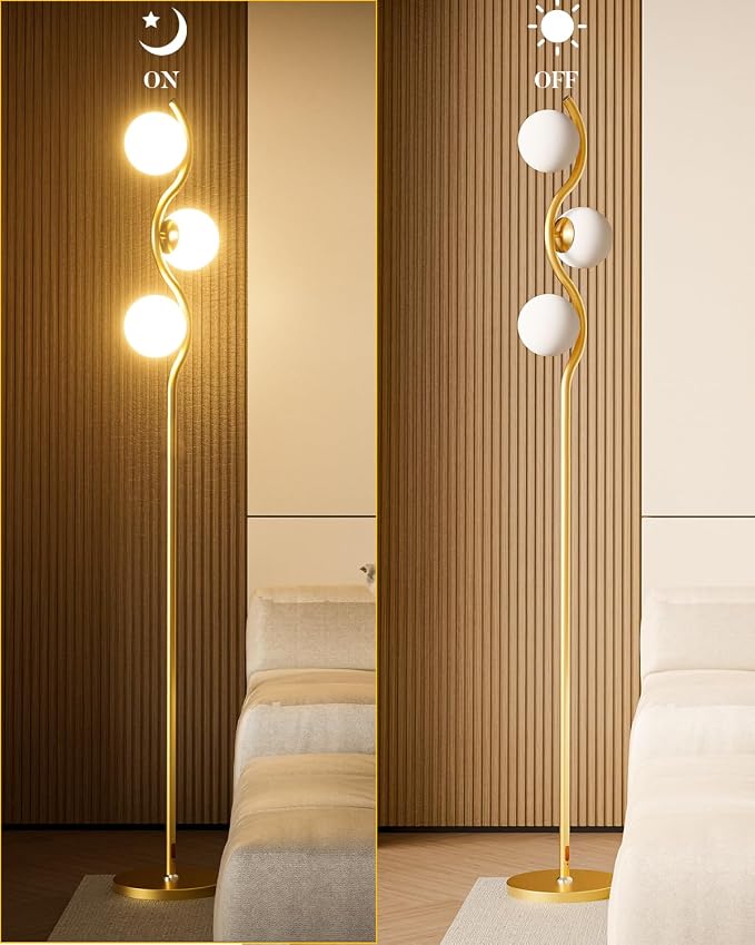 Lightdot Globe Floor Lamp for Living Room Mid Century Modern Floor Lamps with 3Pcs 3000K Soft Warm White Bulbs Included Gold Standing Lamp with 5Lbs Heavy Base for Bedroom/Sofa Beside/Corner Decor