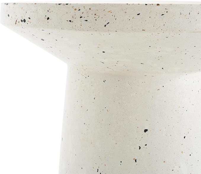 ø18.75'' Faux Concrete Cement Round Side Table End Table, Modern Contemporary Minimalist Style, MGO Material for Indoor & Outdoor, No Assembly, White
