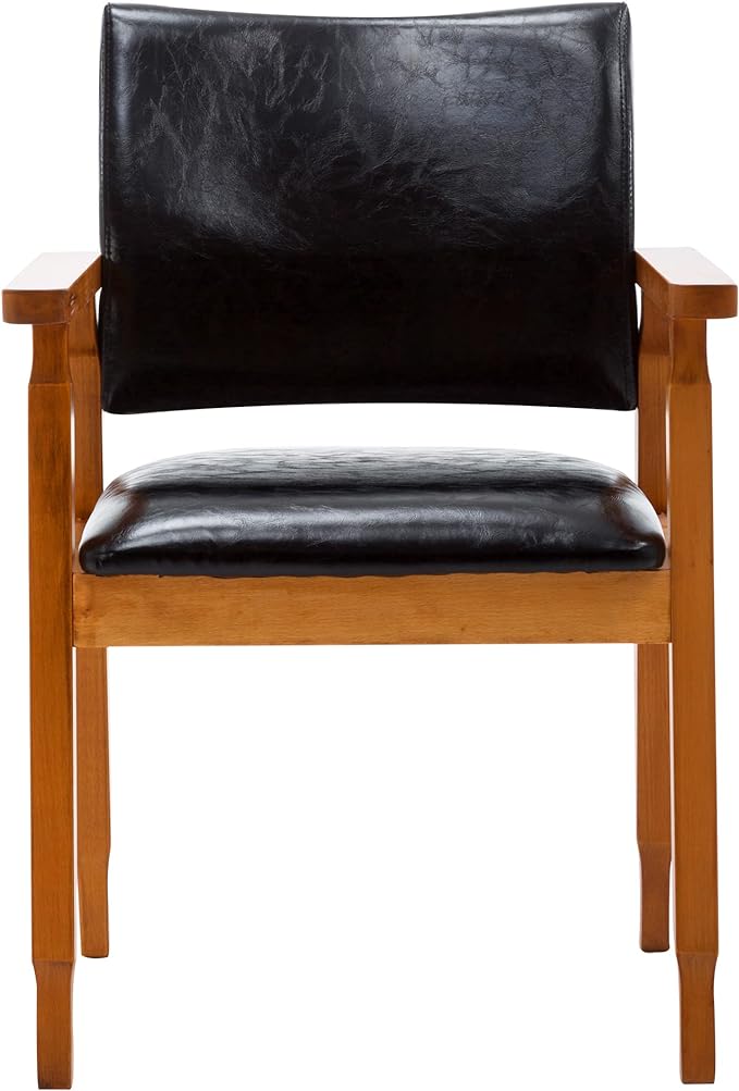 NOBPEINT Mid-Century Dining Side Chair with Faux Leather Seat in Black, Arm Chair in Walnut,Set of 4