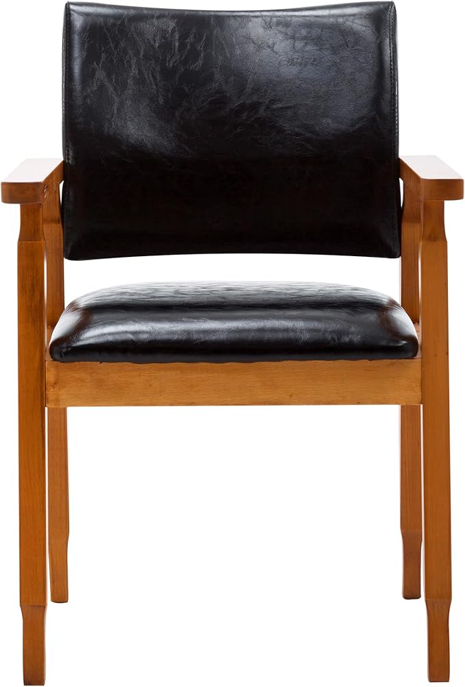 NOBPEINT Mid-Century Dining Side Chair with Faux Leather Seat in Black, Arm Chair in Walnut,Set of 2