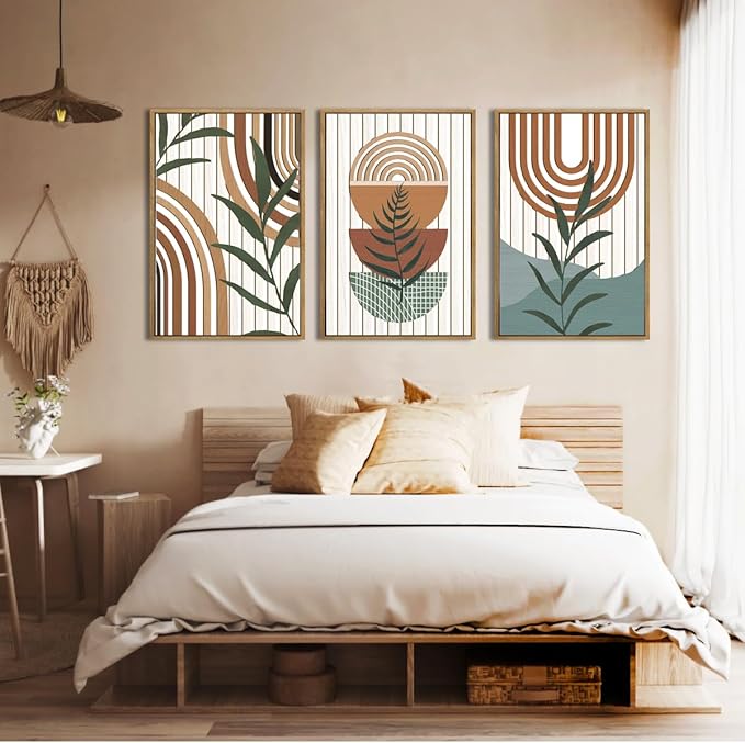 DRACIT Large Boho Mid century Wood Wall Art Set,Modern Geometric Leaves Artwork Bohemian Wall Sculptures,Abstract Minimalist Wooden Wall Decor for Living Room Bedroom Office-16 x24 x3